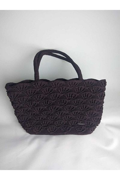 RELYA Women's Bitter Brown Patterned Knitted Snap Fastener Hand Shoulder Bag Width 30 cm Length 23 cm Depth 9 cm