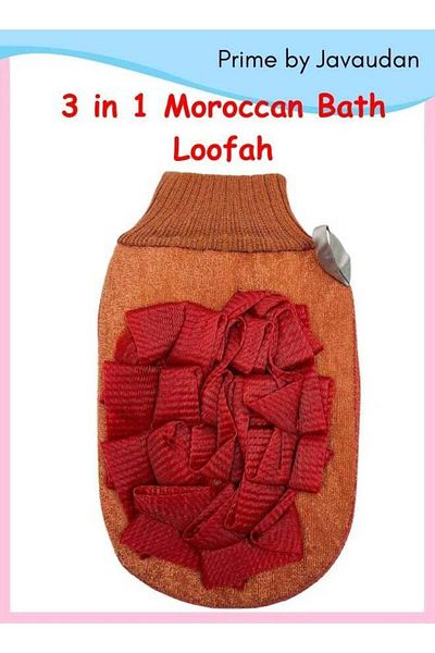 Prime by Javaudan 3 in 1 Bath Scrub Moroccan Bath Loofah Soft Shower Mesh Soft Cotton Glove