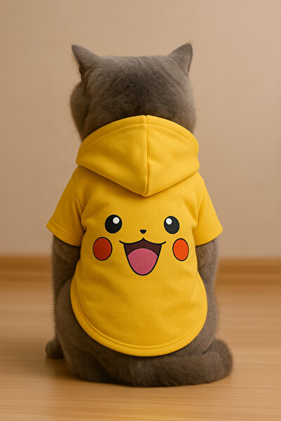 Monopetz Kapişonlu Sweatshirt Köpek Ve Kedi Kıyafeti - Sarı Pikaçu - M Beden