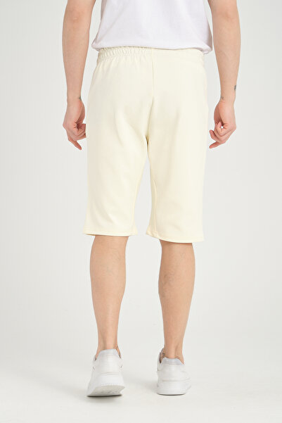 Shooter Sportswear Men's Shorts Ecru Minimal Print Detailed Hidden Zipper Pocket Regular Fit