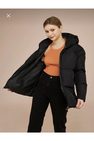 MEECY Dámský černý kabát s kapucí