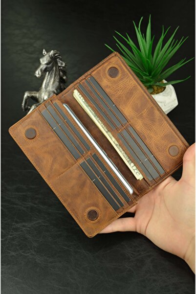 en deri Μεγάλο πορτοφόλι από γνήσιο δέρμα - με θήκη τηλεφώνου, μαγνήτη και λάστιχο χειρός