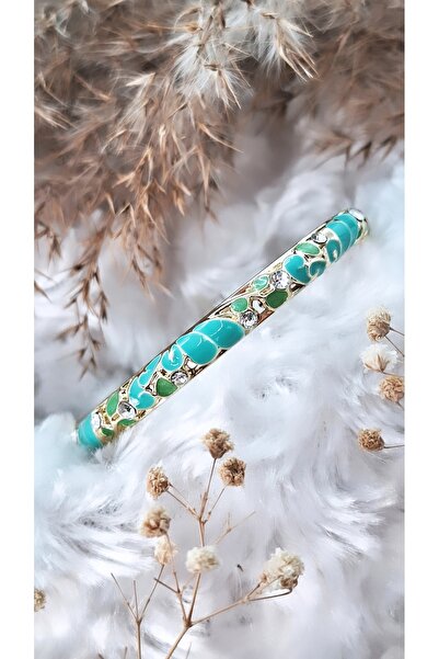 Serenity سوار من الزاماك مطلي بالنحاس الساتان الملون مع شكل ورقة الشجر وحجر ا...