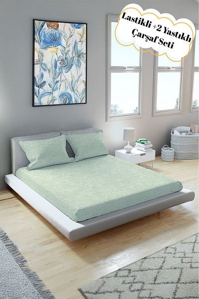 Arte Cotone Elastic Fitted Double Ranforce Sheet Set / with Pillow Case