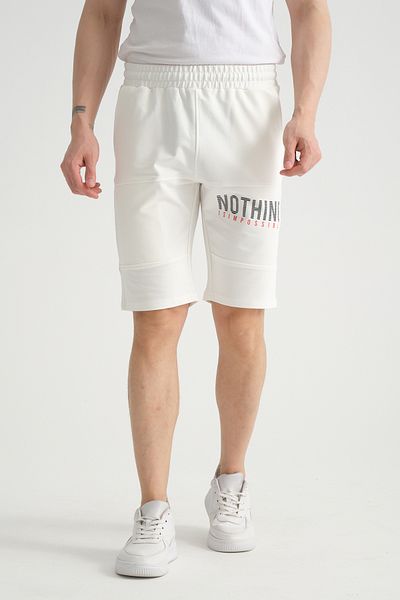 Shooter Sportswear Premium Men's Shorts Ecru Print Detailed Zipper Pocket Detailed Regular Fit