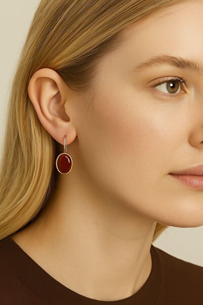 Beyisa Asya Serisi El İşi Gümüş Akik Taşlı Küpe