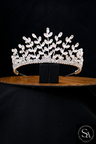 SimgeAksesuar تاج زفاف أنيق وأنيق بأحجار الكريستال