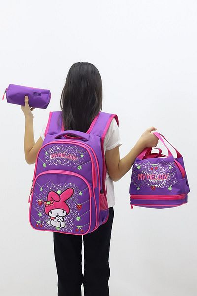 Weynes Lilac Girl's 3-Piece Set Thermal Feeding Pen Holder Primary School Bag Wsb5034