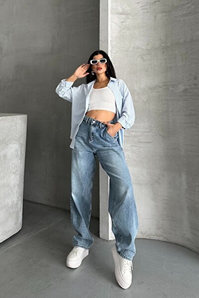 DESTEMODA Geantă largi pentru femei, cu detaliu de cusătură pentru buzunare laterale și buzunare din spate, albastru 4008