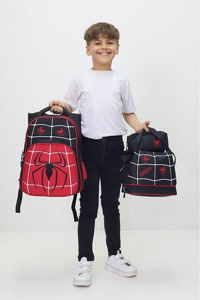 Weynes Black Spider Boy 3-Piece Set Thermal Feeding Pen Holder Primary School Bag Wsb5034