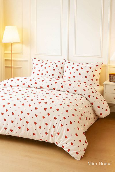 Mira Home Red Heart Double Duvet Cover Set Cotton 160X200 cm