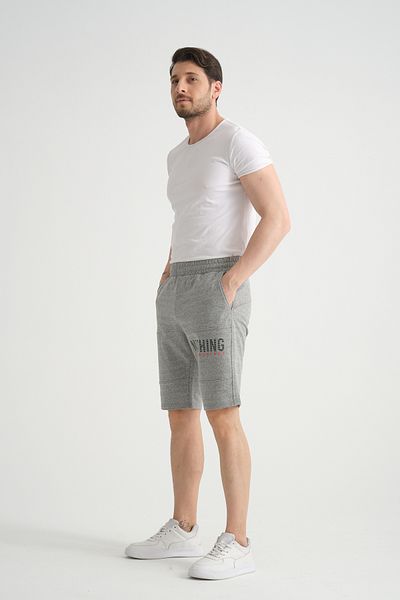 Shooter Sportswear Premium Men's Shorts Gray Melange Print Detailed Zipper Pocket Detailed Regular Fit