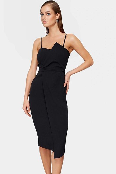 PayBuy Stylish Midi Wrap Evening Dress Strapless Neckline Woven Fabric Durable Material Comfortable Cut