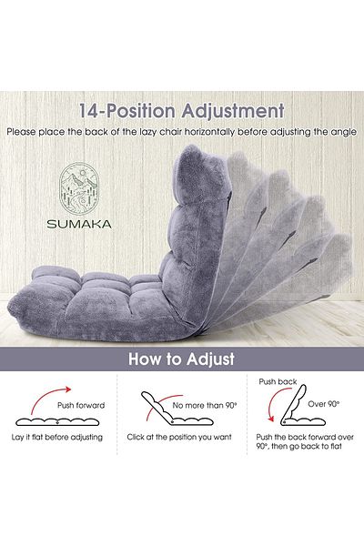 SUMAKA Folding Floor Chair with Back Support, 14 Adjustable Position, Padded Sleeper Bed, Soft Floor Chair