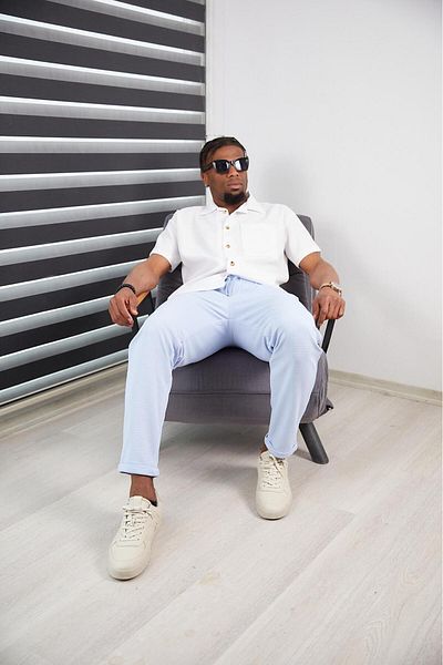 JACK CAPRİO Pantaloni de jogging pentru bărbați, albaștri, slim fit - picior dublu, de înaltă calitate, țesătură cu model și lycra