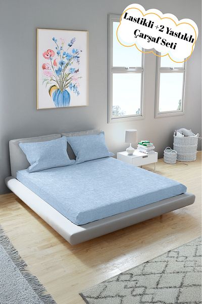 Arte Cotone Elastic Fitted Double Ranforce Sheet Set / with Pillow Case