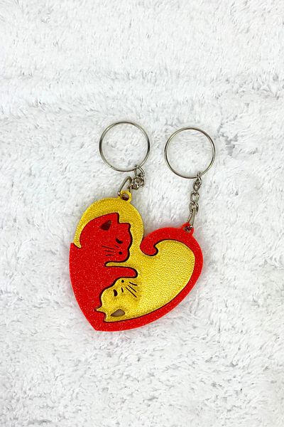 Mazel Design Heart Cat Figured Couple Keychain Couple Keychain Set of 2