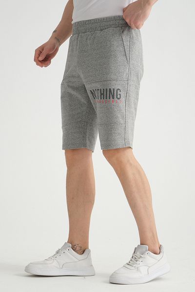 Shooter Sportswear Premium Men's Shorts Gray Melange Print Detailed Zipper Pocket Detailed Regular Fit