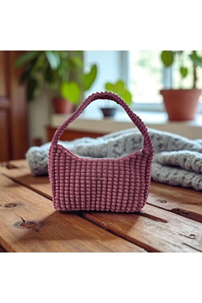 RELYA Kadın Pudra Fermuarlı Örgü El Omuz Çantası En 28 cm Boy 14 cm Derinlik ...