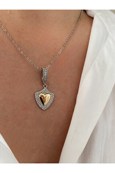 Glossy by Burcu Karataş Zircon Stone Locket Heart Steel Necklace Gold |   Sil...