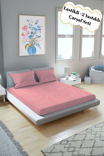 Arte Cotone Elastic Fitted Double Ranforce Sheet Set / with Pillow Case