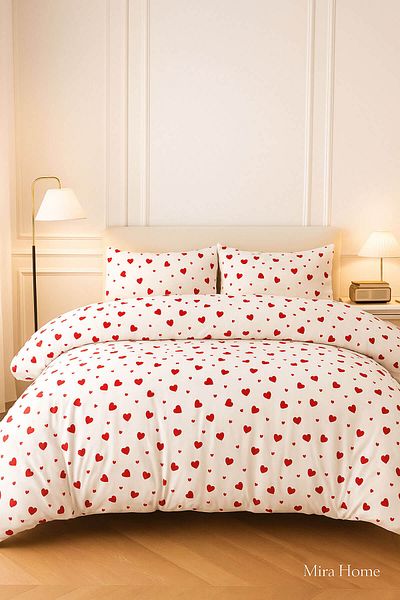 Mira Home Red Heart Double Duvet Cover Set Cotton 160X200 cm