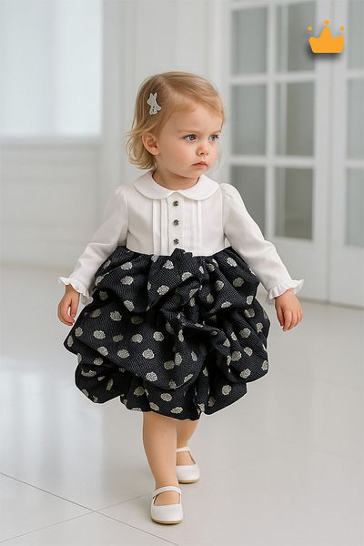 Babydola Stone Buttoned Baby Girl's Evening Dress Holiday Dress 13900