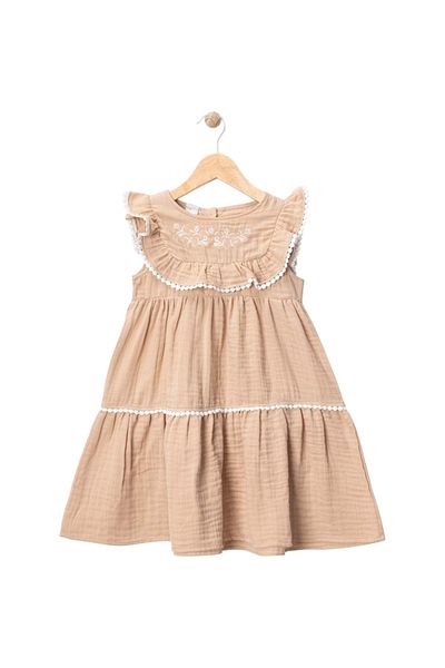 Babexi Robasi Embroidered Muslin Dress Beige