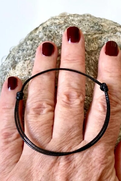 bygüneşaccessories Siyah Kalın Floş Ip Aksesuar Tasarım Şans Bilekliği