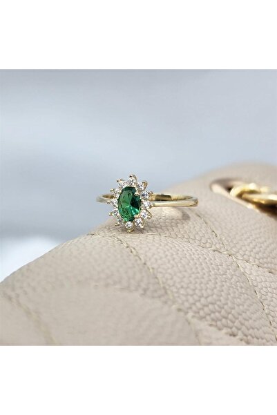 FasekGold 1.05 Karat Zümrüt Yeşili Taşlı 0.30karat Pırlanta(signty)taşlı Vintage Tasarım 925 Ayar Gümüş Yüzük