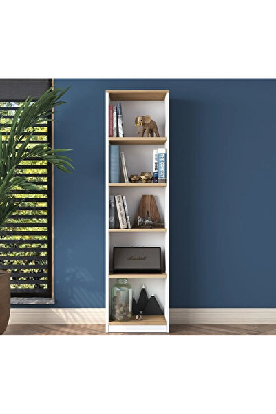 MEŞE MOBİLYA Kitaplık 5 Raflı Çalışma Odası Kütüphane Modern Duvar Rafı Beyaz -Sepet