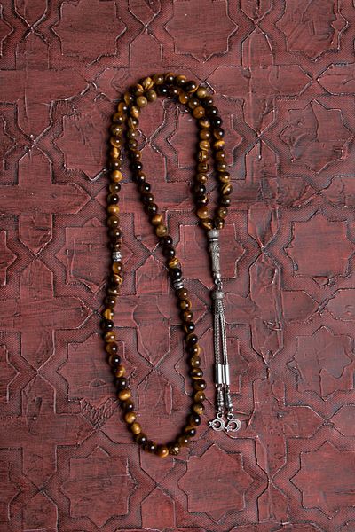 Saff Doğal Taş Certified Tiger Eye Metal Imameli Prayer Beads