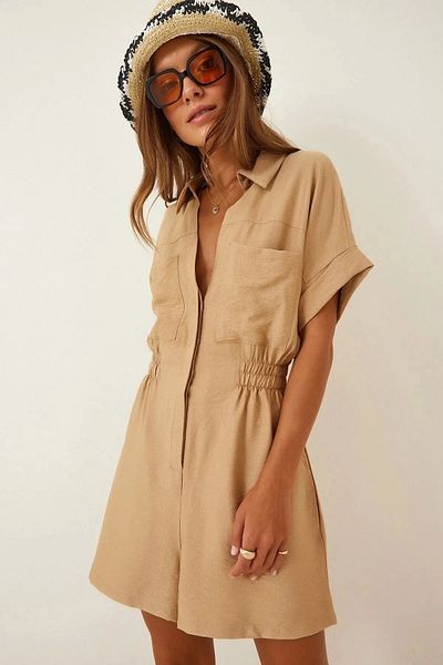 MEECY Women's Light Brown Viscose Shorts Jumpsuit