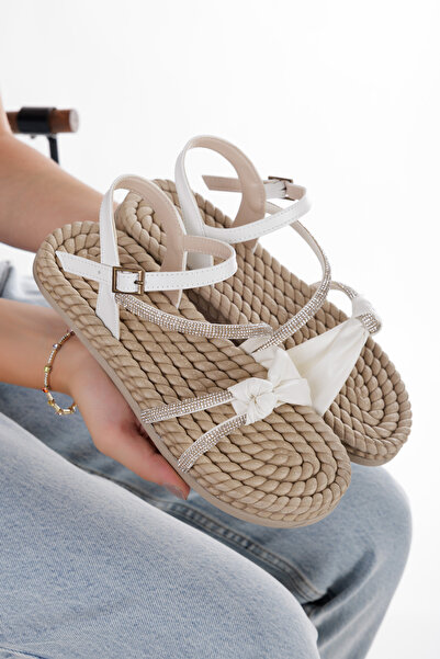 HAYAT SHOES Sandale de damă, confortabile, elegante, de culoare albă, cu piat...