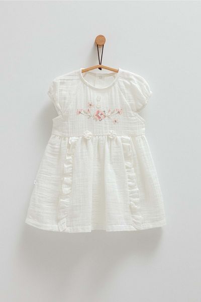 Caramell Flower Embroidered Skirt Ruffle Dress