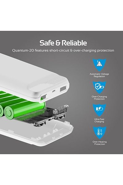 Promate QUANTUM-20 Ultra-Compact 20000mAh High Capacity Power Bank with Dual USB Ports - White