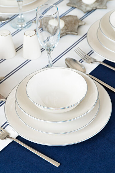 Heda Porselen Hayal Platin Yaldız 24 Parça 6 Kişilik Porselen Yemek Takımı Kı...