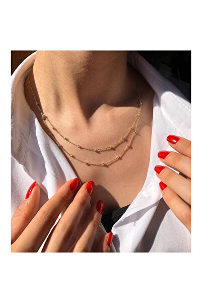 Ariş 14 Ayar Altın Dorissa Tasarım İkili Kolye