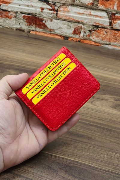 VANİLLA Super Thin Ergonomic Leather New Generation Card Holder Wallet Portfolio Red