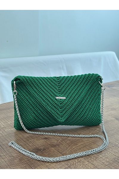 RELYA Geantă de umăr cu curea verde macrame pentru femei, cu plasă, cu fixare, lățime 24 cm, lungime 16 cm, adâncime 1,5 cm