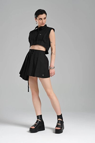 tw3 Fusta mini plisată cu design special din țesătură pentru femei