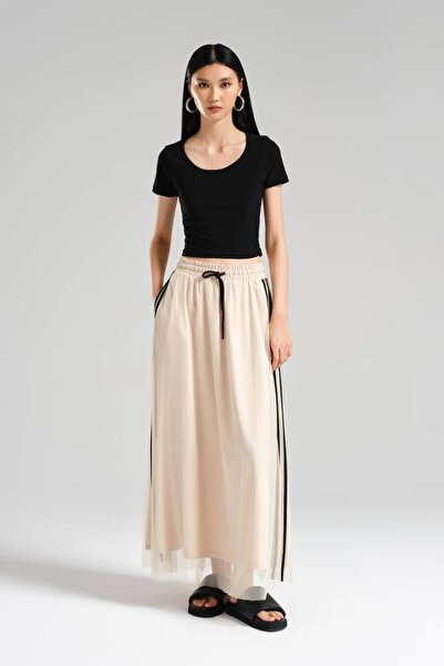 tw3 Fusta de damă cu design elastic în talie cu dungi