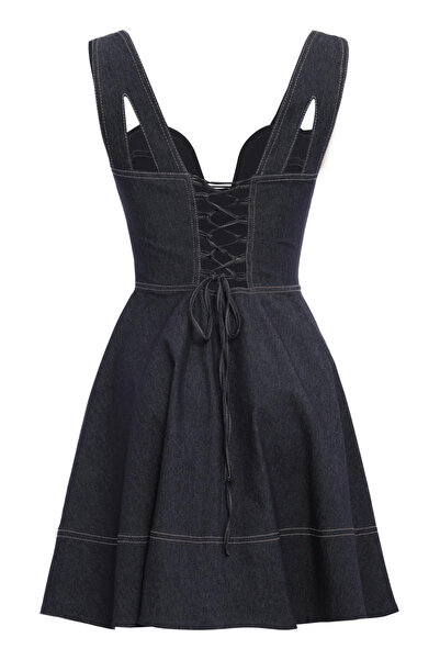 Keikei Lacivert kot kolsuz kısa elbise