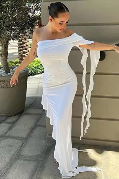 Bikini Mayokini Dünyası Rochie Ruffless cu un singur umăr - albă