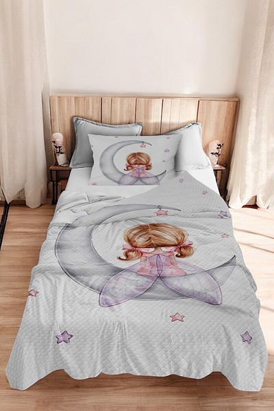 Bebişim Halı Cute Girl Sitting on the Moon Single Child Pique Pillow with Case