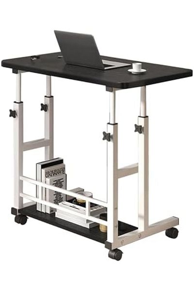 Generic Adjustable Height Desk with Wheels and Storage Rack - Mobile Stand Up Desk for Small Spaces, Rolling