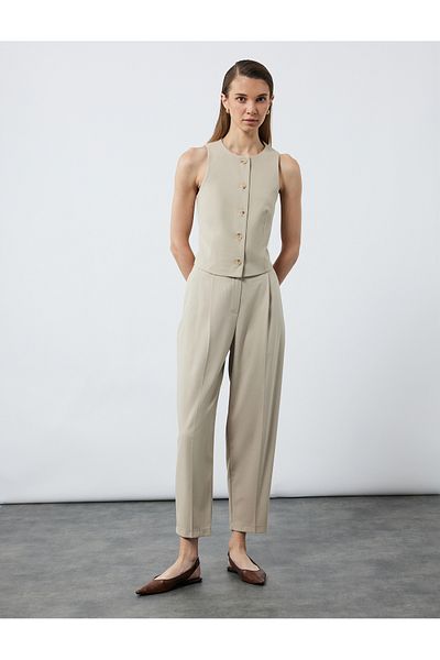 Koton Lined Buttoned Crew Neck Sleeveless Blazer Vest