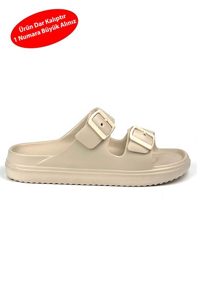 KAJILA Unisex Beige Double Buckle Non-Slip Sole Adjustable Lightweight Daily Beach Slippers