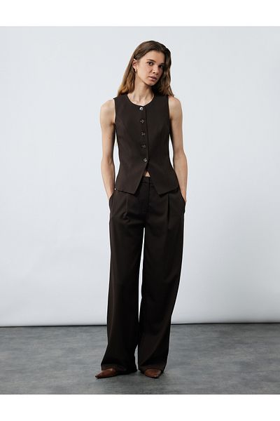 Koton Crew Neck Sleeveless Buttoned Blazer Vest