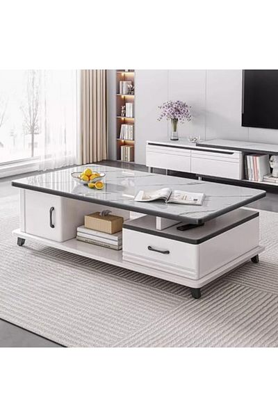 Generic Glass Low Table, Center Table, Coffee Table, With Storage Drawers, Stylish, Small, Living Alone, Spa